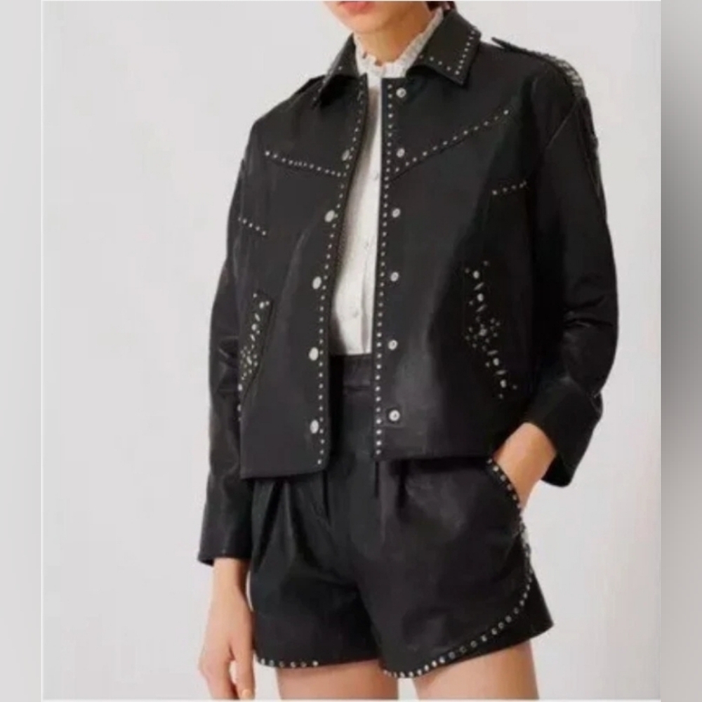 Maje Rare Leather Moto Jacket NWT 220Belvisa Western Tiger R size 40